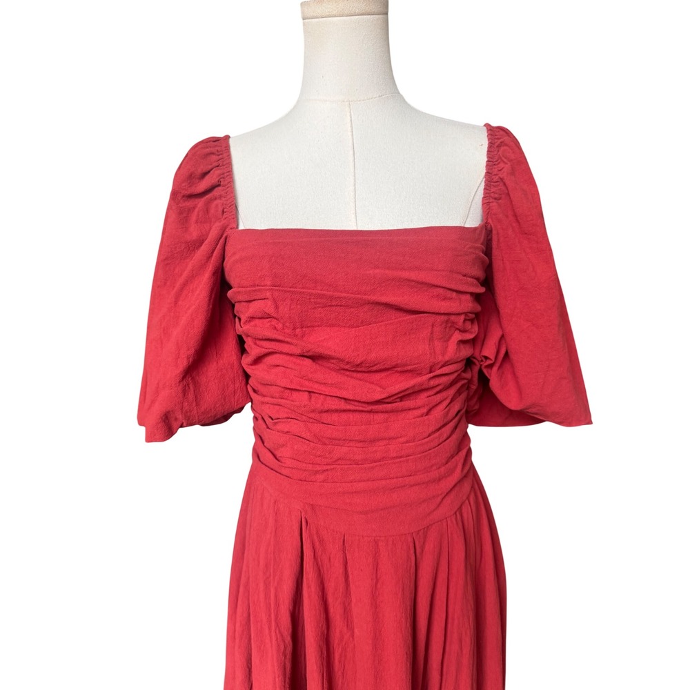 Bohme Puff Sleeve Boho Peasant Maxi Dress Size S Rust Cottagecore Basque Waist - Picture 3 of 11